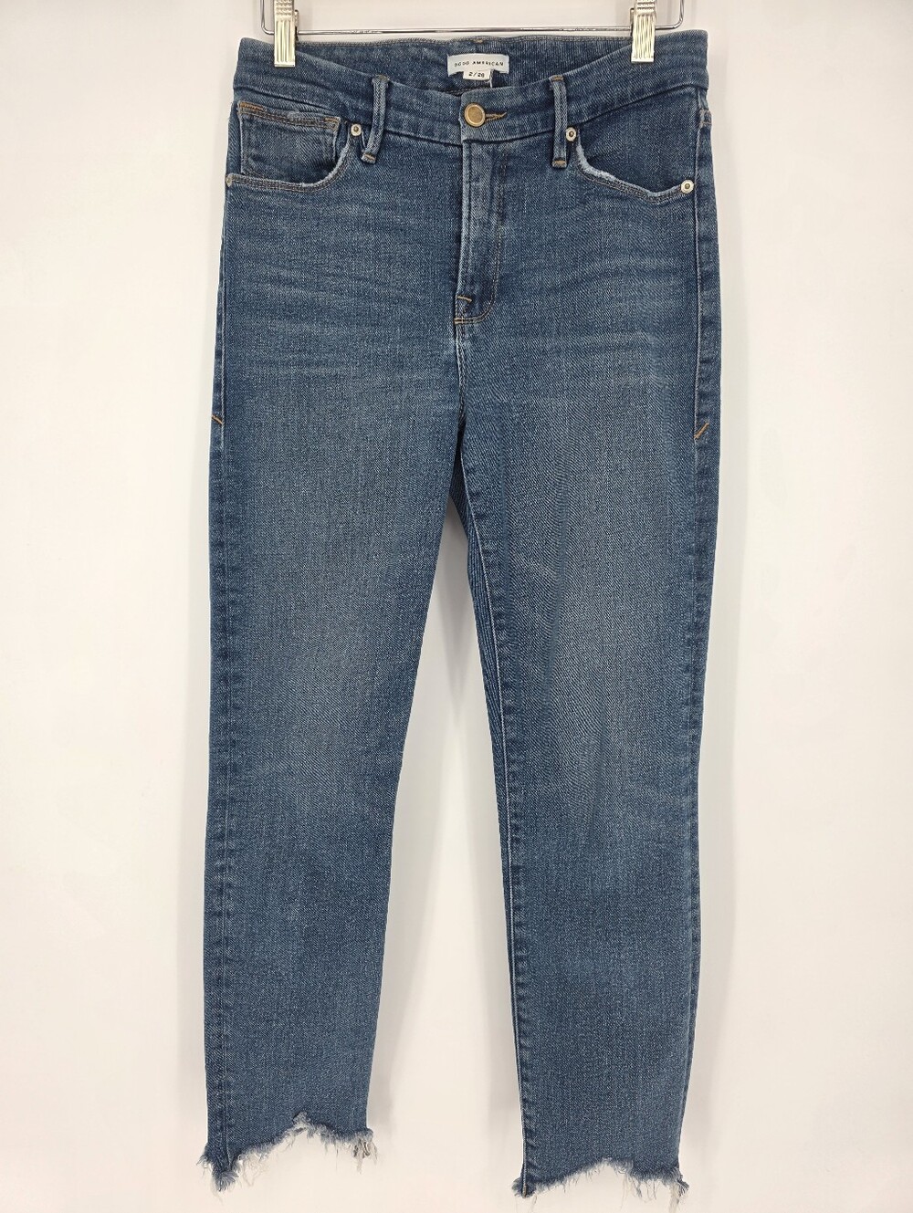 Good American Good Legs Raw Hem Ankle Skinny Jeans Women's Size‎ 2/26 Blue